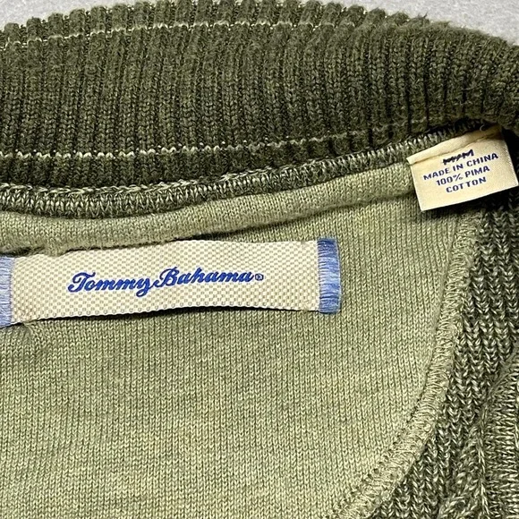 Tommy Bahama Sweater Mens Medium Green  Herringbone Knit Pima Cotton 1/4 Zip - Picture 5 of 11